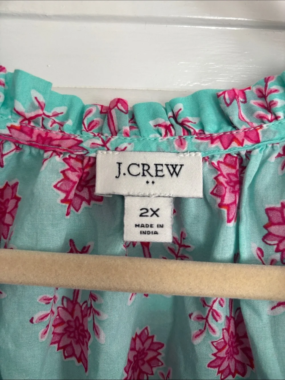 J. Crew Mint Green & Pink Floral Flutter-Sleeve Blouse